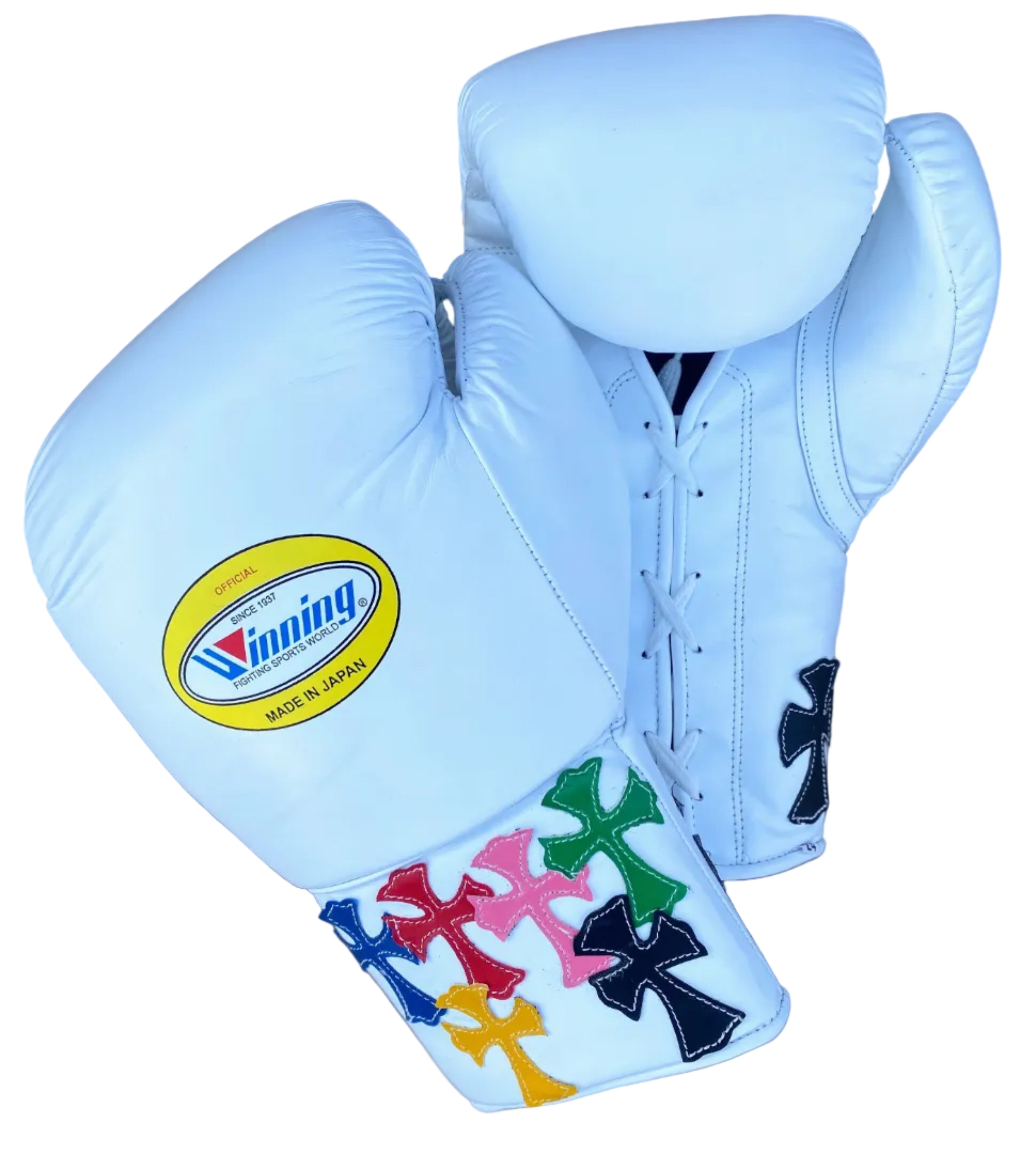 Winning Training boxing gloves 16oz White Leather Lace up - Velcro